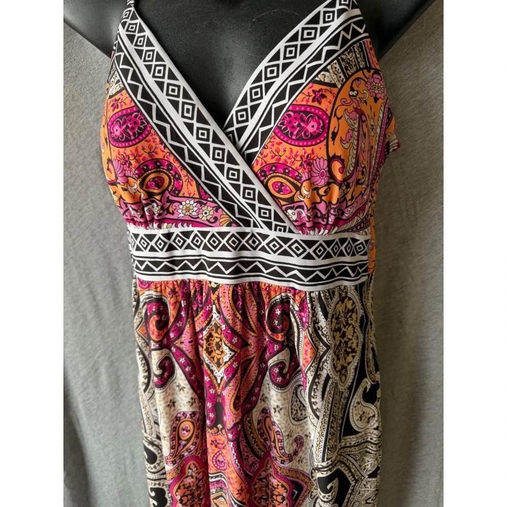 Christopher & Banks Paisley Maxi Dress Pink Orange Festival Eclectic Boho Medium